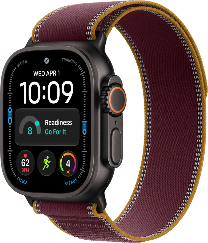 Часы Apple Watch Ultra 4 GPS+Cellular, 49 мм, Black Titanium Burgundy Trail Loop M/L